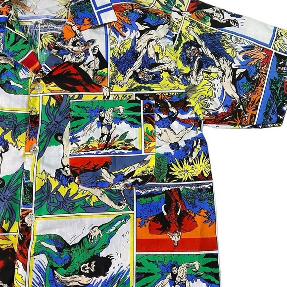 Vintage 80s Repage Tarzan Comic Strip Button Down T-Shirt - L (14-16) - Picture 2 of 4